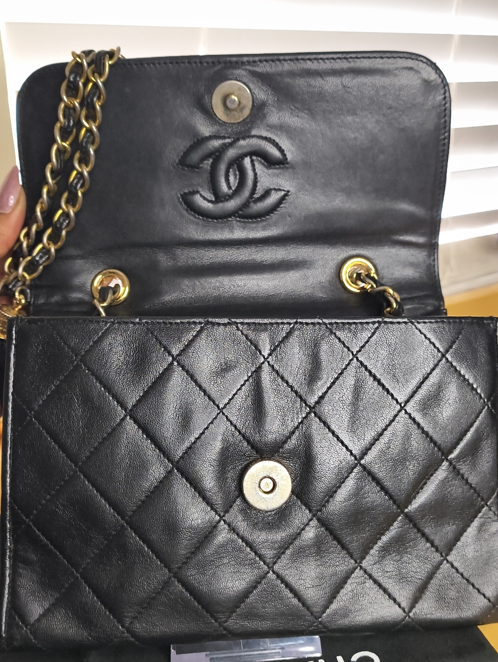 CHANEL Black Lambskin Quilted Flap Bag Tassel Chain W/ Sticker In Tact Vintage - Picture 6 of 14
